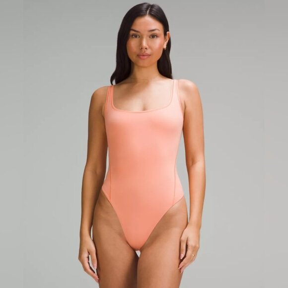 Tops - Wundermost Ultra-Soft Nulu Square-Neck Sleeveless Bodysuit Coral Kiss Size Large